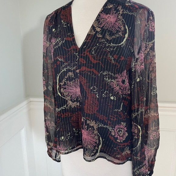 A.L.C. MAC METALLIC SHIMMER FLORAL SILK BLEND BLOUSE SIZE 4! - Picture 6 of 9